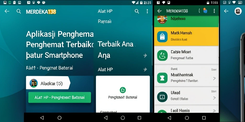 Antarmuka utama MERDEKA138 yang menampilkan fitur penghemat baterai.