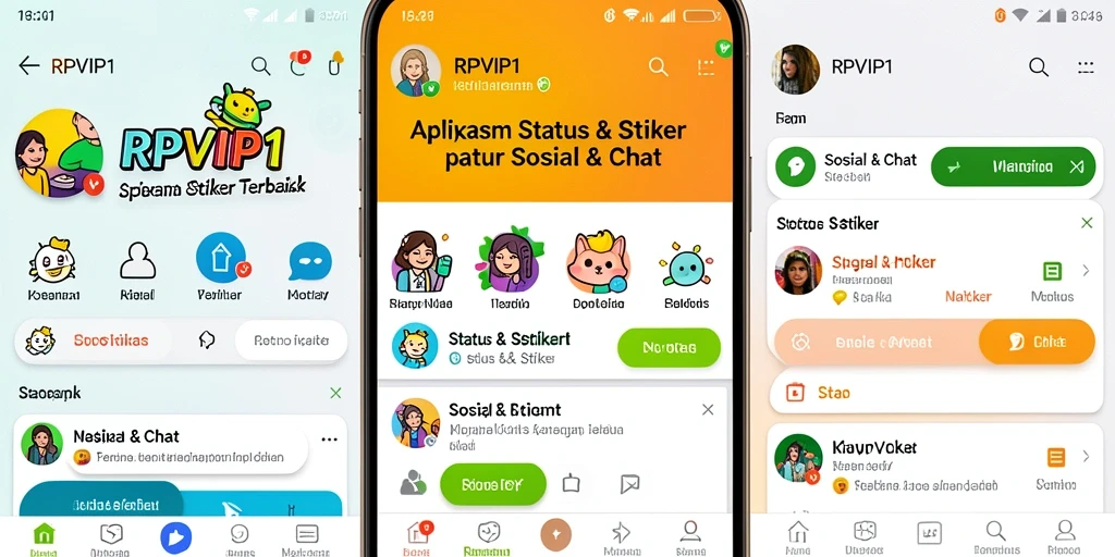 Tampilan antarmuka RPVIP1 dengan berbagai stiker menarik.